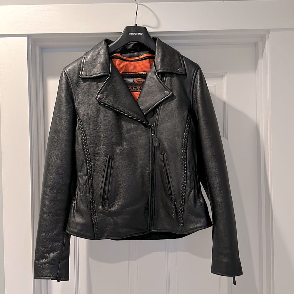 MFG First Co leather motorcycle jacket
